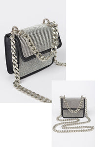 Black Rhinestone Chain Crossbody Bag