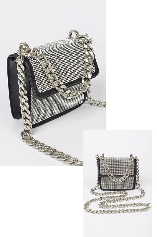 Black Rhinestone Chain Crossbody Bag