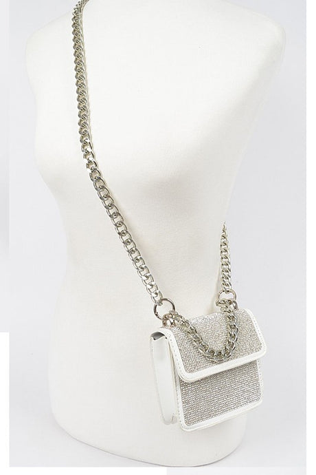 White Rhinestone Chain Crossbody Bag