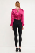 Berry Back Tie Satin Ruched Blouse