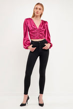 Berry Back Tie Satin Ruched Blouse