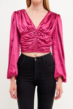 Berry Back Tie Satin Ruched Blouse