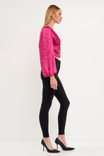 Berry Back Tie Satin Ruched Blouse