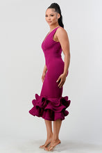 Magenta Plunging 3-tier Ruffle-hem Dress