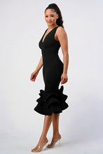 Black Plunging 3-tier Ruffle-hem Dress