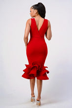 Red Plunging 3-tier Ruffle-hem Dress