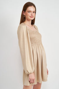 Gold Mini Metalic Long Sleeve Dress