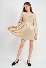 Gold Mini Metalic Long Sleeve Dress