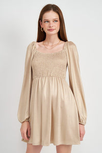 Gold Mini Metalic Long Sleeve Dress