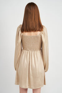 Gold Mini Metalic Long Sleeve Dress