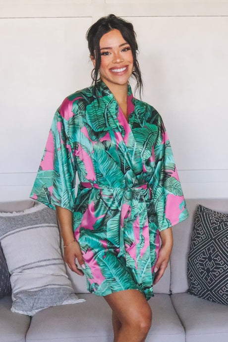 Pink And Green Tropical Robe