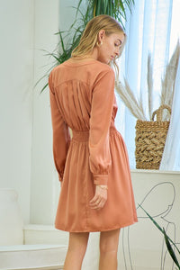 Dusty Rose Smocked Waist Shirred Dress