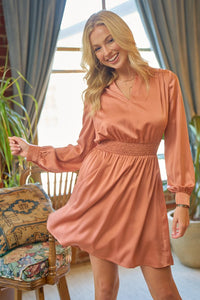 Dusty Rose Smocked Waist Shirred Dress