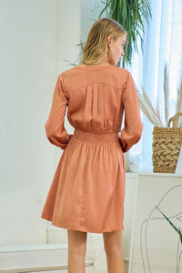 Dusty Rose Smocked Waist Shirred Dress