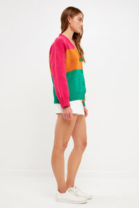 Multi Abstract Color Block Cardigan