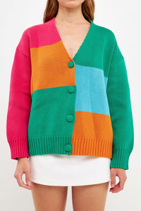 Multi Abstract Color Block Cardigan