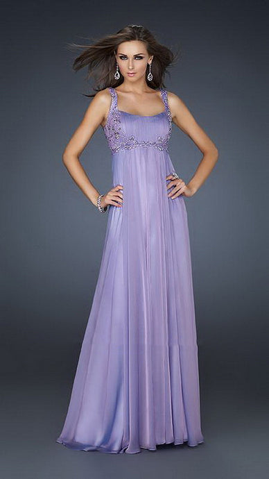 Lavender Beaded Chiffon Long Dress