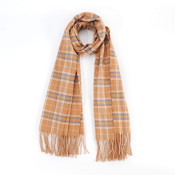Ltlt/Beige Striped Plaid Fringed Scarf