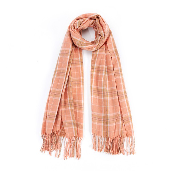 Mvmt/Mauve Striped Plaid Fringed Scarf