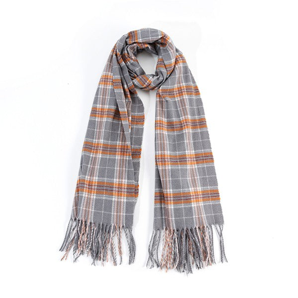 Bdbd/Grey Striped Plaid Fringed Scarf