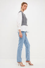 Heather Grey/White Mixed Media Cable Detail Sweater