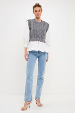 Heather Grey/White Mixed Media Cable Detail Sweater