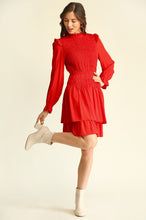 Red Solid Woven Smocked Bodice Dress