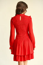 Red Solid Woven Smocked Bodice Dress