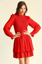 Red Solid Woven Smocked Bodice Dress