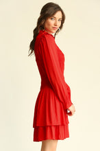 Red Solid Woven Smocked Bodice Dress