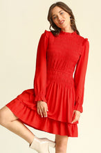 Red Solid Woven Smocked Bodice Dress