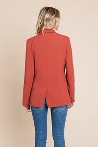 Rust Double Breasted Lapel Collar Jacket Blazer