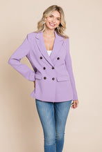 Purple Double Breasted Lapel Collar Jacket Blazer