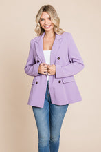 Purple Double Breasted Lapel Collar Jacket Blazer