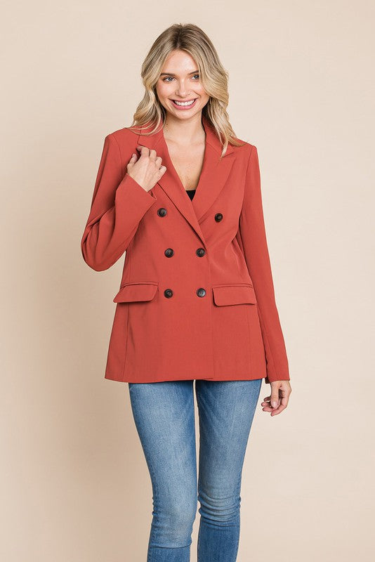 Rust Double Breasted Lapel Collar Jacket Blazer