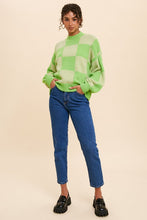Lime Mock Neck Checker Sweater