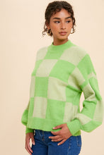 Lime Mock Neck Checker Sweater