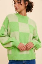 Lime Mock Neck Checker Sweater