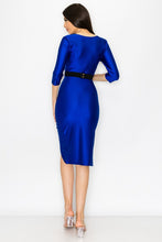 Blue Sleeve Surplice Ruffle Dress With Belt
