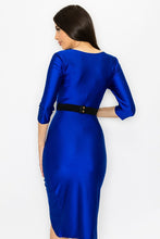 Blue Sleeve Surplice Ruffle Dress With Belt