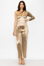 Gold Stretch Satin One Shoulder Jumpsuit