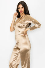 Gold Stretch Satin One Shoulder Jumpsuit