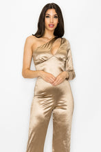 Gold Stretch Satin One Shoulder Jumpsuit