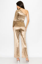 Gold Stretch Satin One Shoulder Jumpsuit