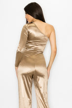 Gold Stretch Satin One Shoulder Jumpsuit