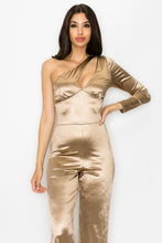Gold Stretch Satin One Shoulder Jumpsuit