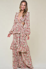 Cream Ladies Long Sleeve Ruffle Detail Maxi Dress