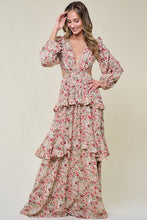 Cream Ladies Long Sleeve Ruffle Detail Maxi Dress