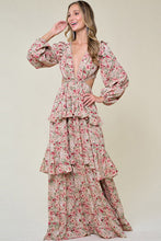 Cream Ladies Long Sleeve Ruffle Detail Maxi Dress