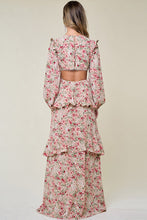 Cream Ladies Long Sleeve Ruffle Detail Maxi Dress